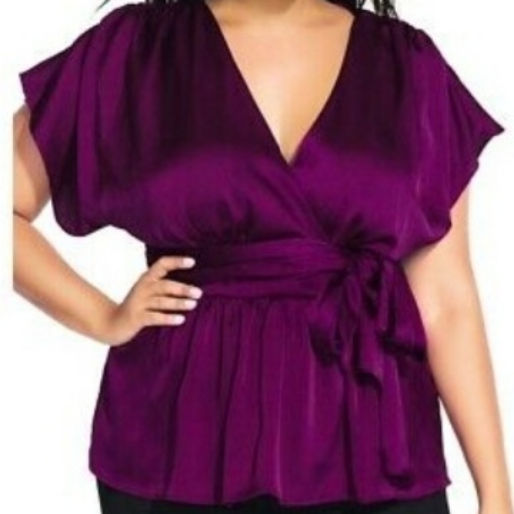 City Chic Purple Faux Satin Wrap Top